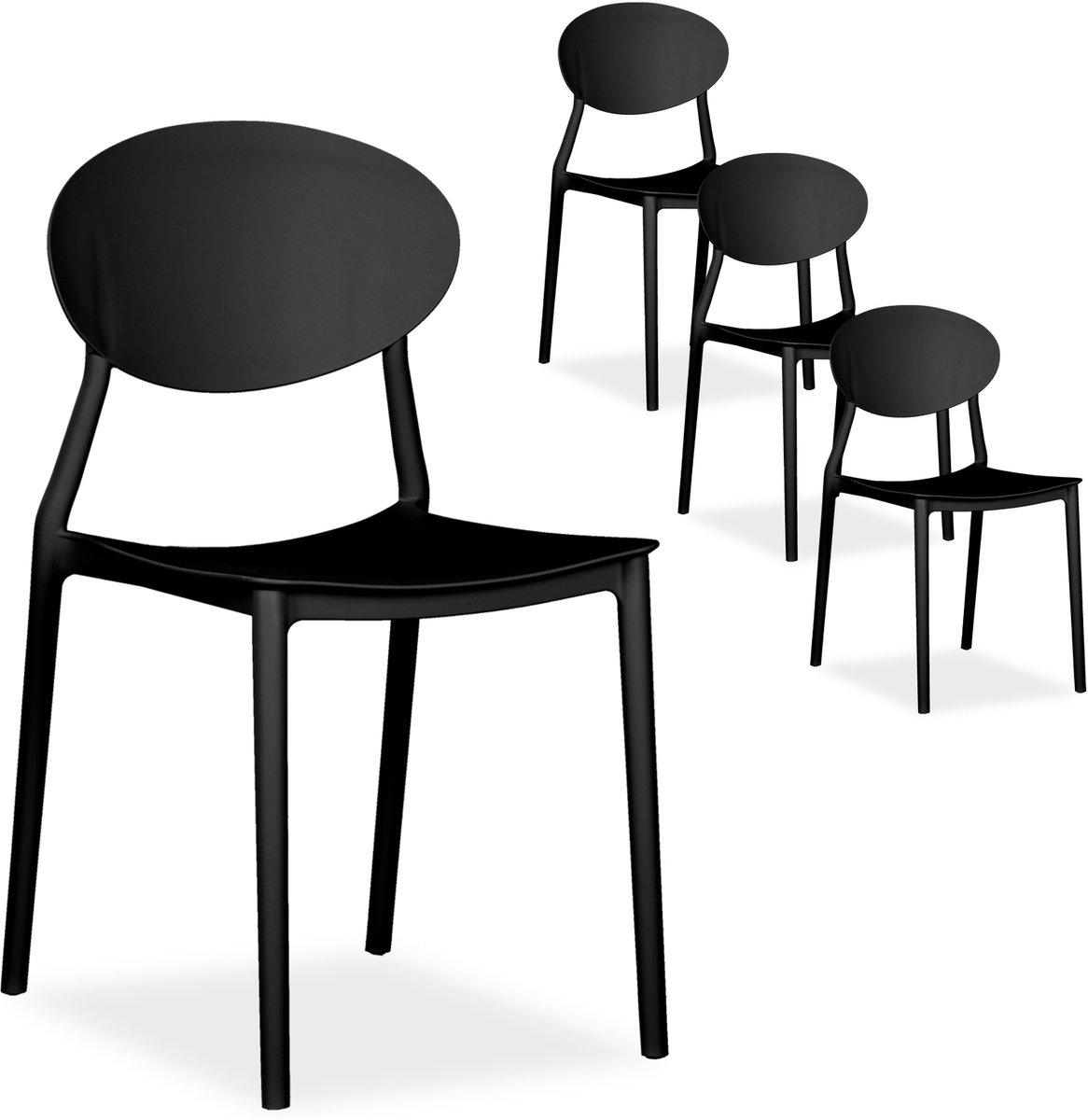 Homestyle4u Tuinstoelen - Set van 4 - Stapelstoelen - Kunststof - Zwart