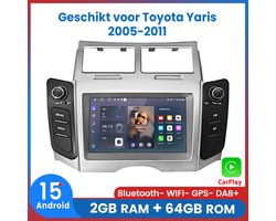 Awesafe Autoradio - Geschikt voor Toyota Yaris 2005 t/m 2011 - Draadloos Apple Carplay & Android Auto - Ram 2GB + Rom 64GB - Android 15.0 Systeem - GPS Navigatie Bluetooth WIFI - 7 Inch Radio Scherm - 2005 2006 2007 2008 2009 2010 2011