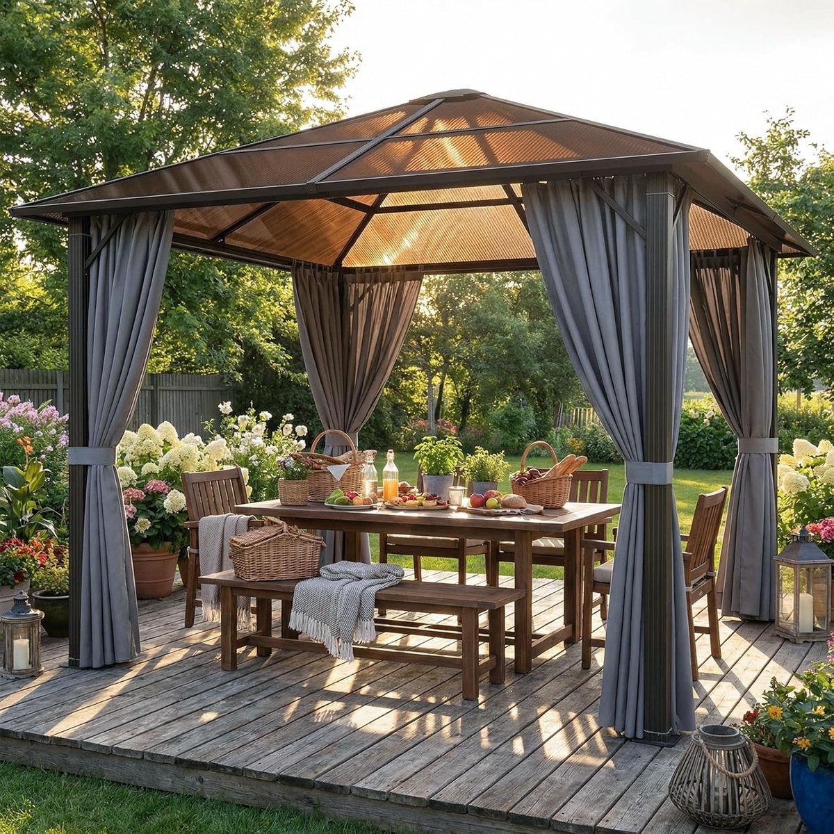 Tuinpaviljoen 3x3m Aluminium Waterdicht & Winterbestendig met Vast Dak en UV-Bescherming – Luxe Stabiel Prieel voor Tuin, Terras & Buiten – Grijs – Nicolehome
