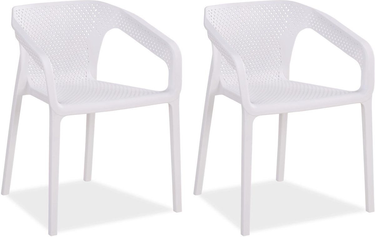 Homestyle4u Tuinstoelen - Set van 2 - Stapelstoelen - Kunststof - Wit