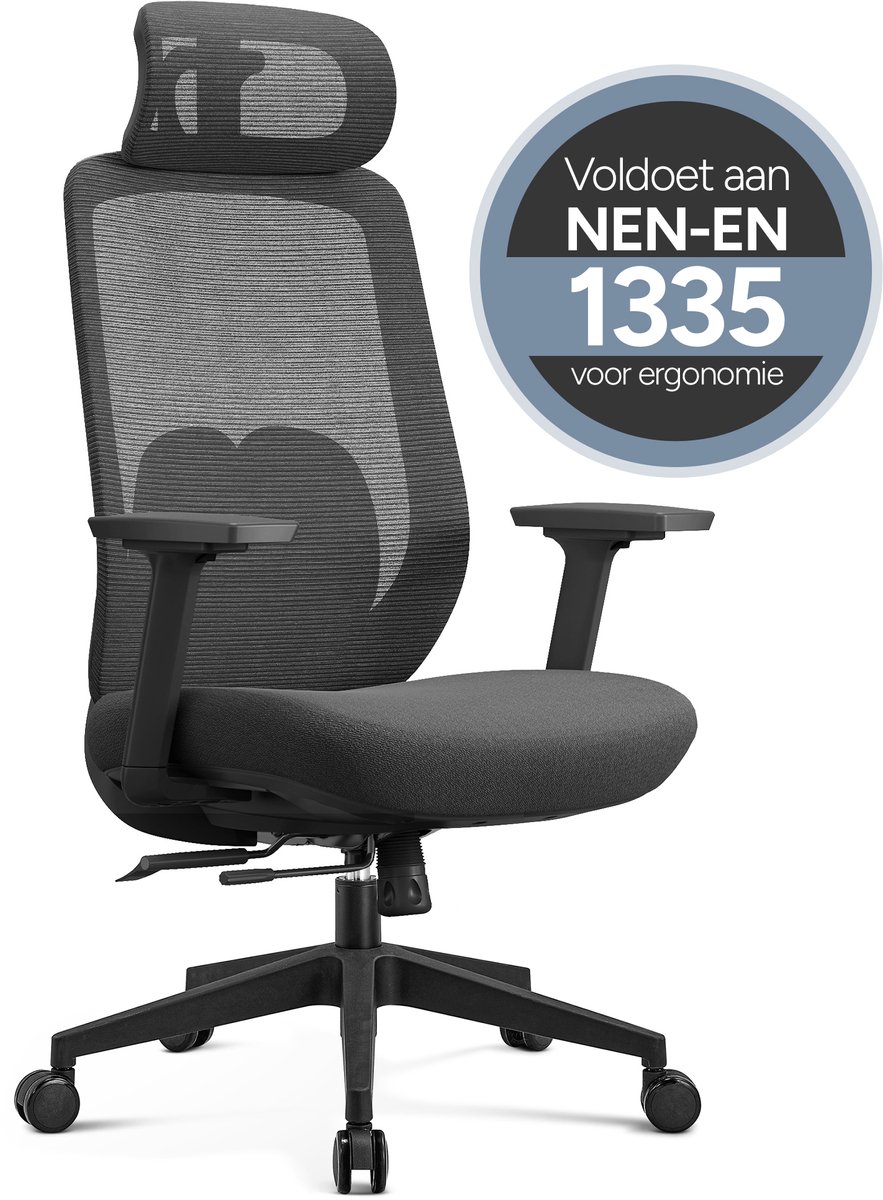 ArtGlobal® Pro ergonomische bureaustoel - Zwart - verstelbaar - lendensteun - 135° kantelbaar -Schuifzitting van ArtGlobal