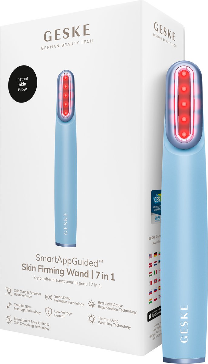 GESKE Skin Firming Wand | 7 in 1 | Anti-aging | MicroCurrent Facelift | Huidverzorgingstool | Rimpels verwijderen | Gezichtsversteviger | Rode ledtechnologie | Draaibare kop
