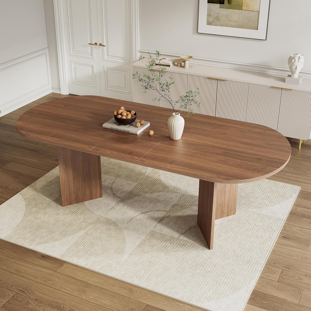 Luxe Ovale Uitschuifbare Eettafel 160/200 x 90 cm – Walnoot Design, 6-8 Personen, 18 mm Dik Tafelblad, Afgeronde Hoeken, Modern Keuken- & Eetkamertafel