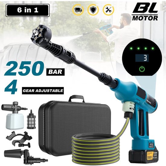 Novari Hogedrukreiniger - Hogedrukspuit - Autowasmachine - Power washer - Draadloos - 4 versnellingen - 2 accu's - Borstelloos van Merkloos	 — afbeelding 3