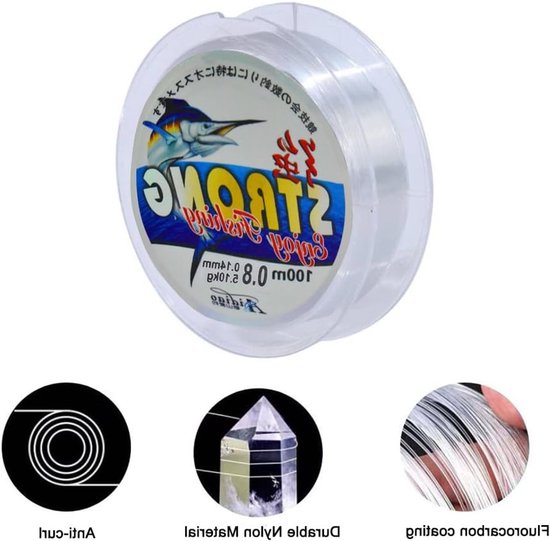 Transparante nylon vislijn van 0,8 mm diameter met 35 lbs breeksterkte voor zeevissen en ambachtelijke projecten — afbeelding 5