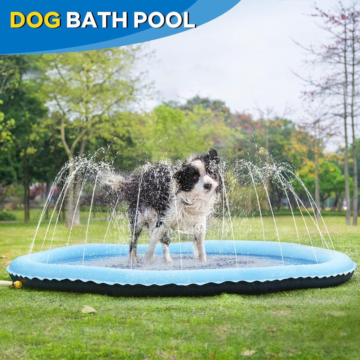 Hondenzwembad Met Sproeiers - Ø 100cm - Anti Slip Hondendouche - Bad voor Honden - Waterspeelgoed Hond - Fontein - Zwembad - Hondenbad - Fontein - Speelmat voor zomer, tuin, strand, achtertuin - Blauw thumbnail 6