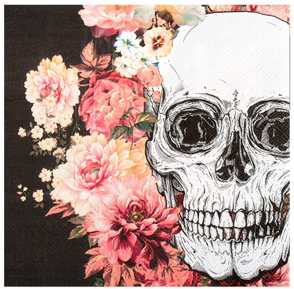 20x servetten - Doodshoofd - Bloemen - Feestservetten - Day of the dead - Halloween - Tafeldecoratie - Feestversiering - Kinderfeest - Servetjes - Gebaks servetten - Party napkins - 33 x 33 cm - Jonyx