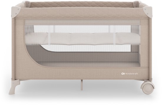 Kinderkraft LEODY UP - 2-in-1 reisbedje - eenvoudig inklapbaar met wielen - 2 bodemhoogtes - ventilerende mesh zijkanten - Beige