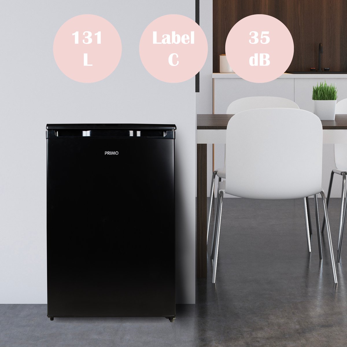 PRIMO PR198FR Koelkast Tafelmodel - Kleine Koelkast - 131L - 35 dB Stil - Energielabel C - Zwart — afbeelding 4