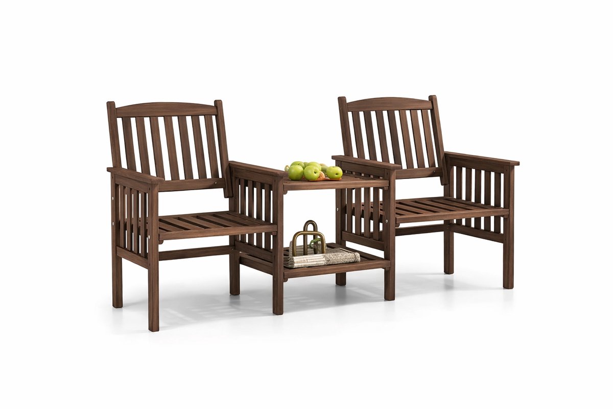 Jurrys Tuinset - Bistroset - Tuintafel - Tuinstoel - Tuinbank - Compact - Met parasolgat - Stijlvol - Dennenhout - Bruin - 165x60 x88cm