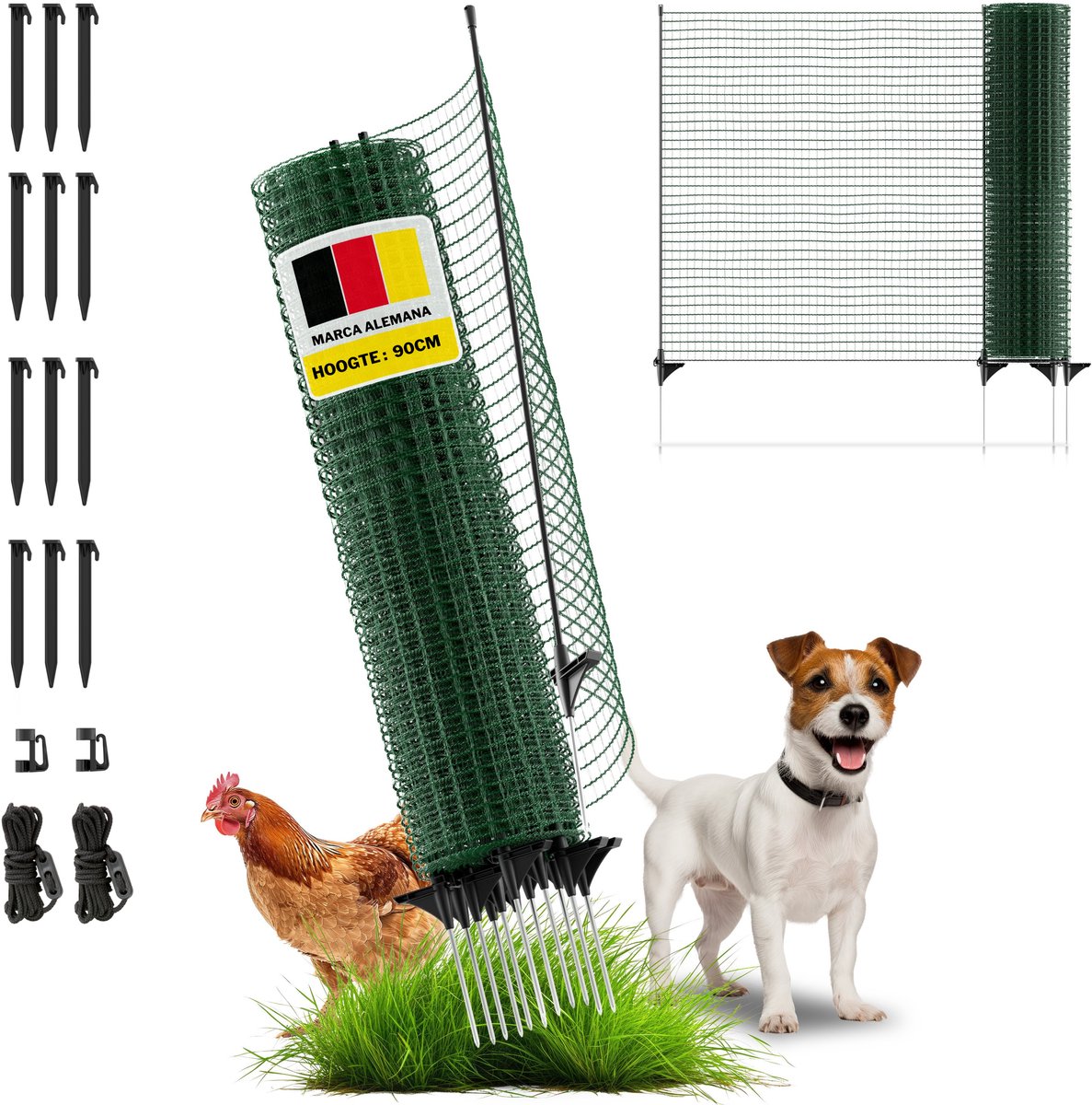 Omheiningsnet Voor o.a. Hond, Kat, Kip Of Kleine Huisdieren - 90cm Hoog - 15m lang - FIX - Verplaatsbaar Net - Horizont