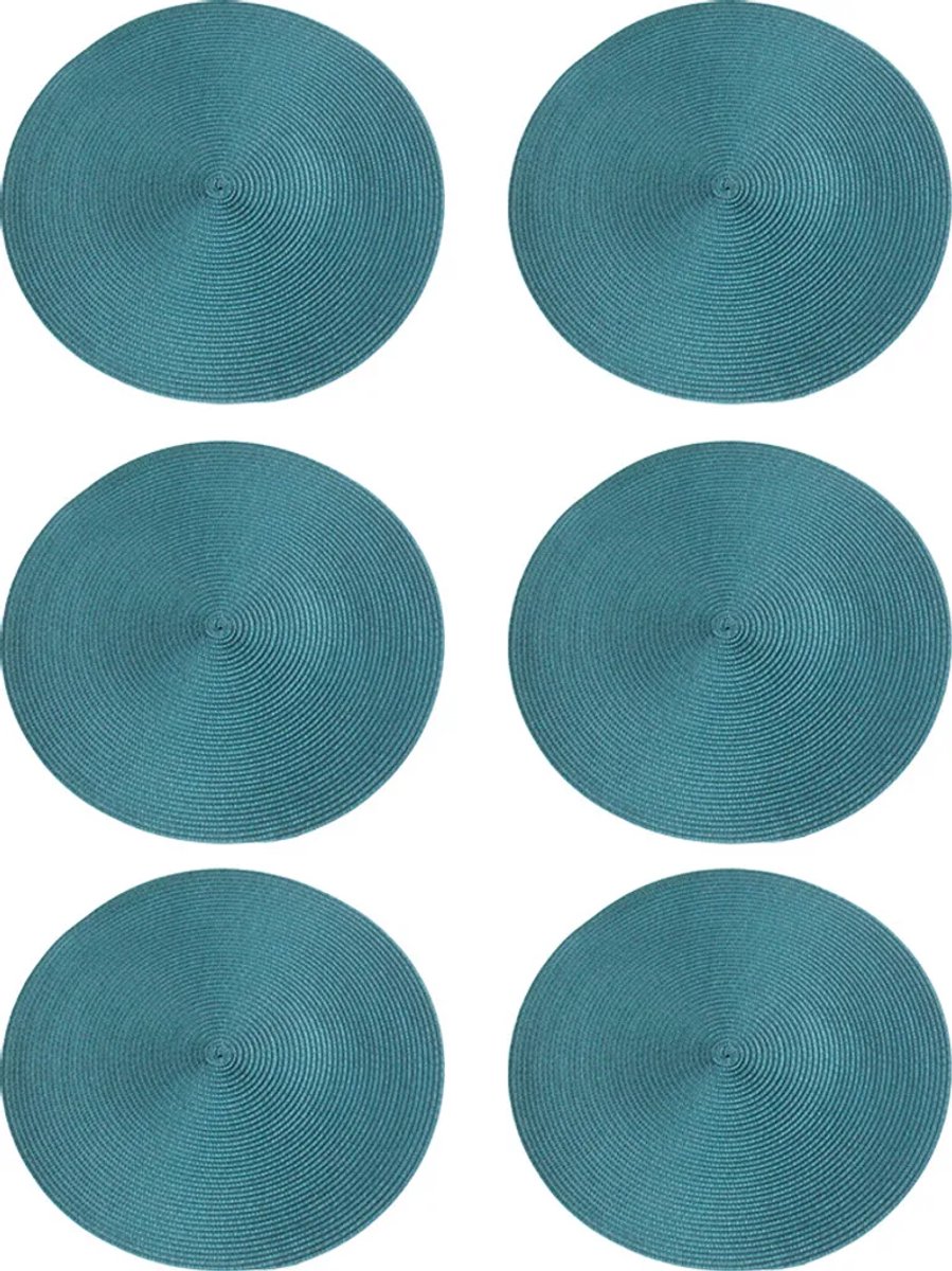 Ronde placemats, set van 6 tafelmatten met kruisgeweven patroon, kleur: groen