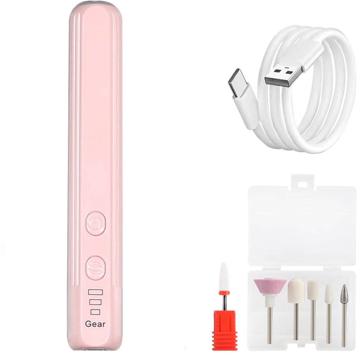 Elektrische Nagelfrees – 1 stuk - Professionele Nail Drill Set met 6 Opzetstukken – Draagbaar - professionele manicure- en pedicureset - snoerloze elektrische nagelvijlset - voor hand- en voetverzorging- dikke nagels- teennagels en nagelriemen