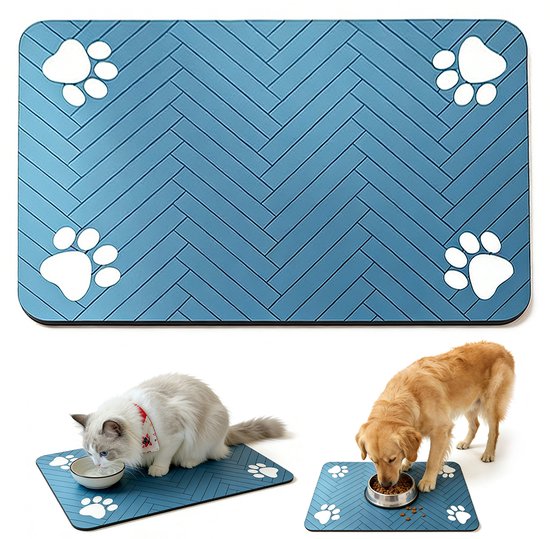 Voerbakmat voor huisdieren - Maat XL - 40*60 cm - Voermat voor katten en honden - Mat van diatomeeënaarde - Sneldrogende mat - Voedselmat voor huisdieren - Morsbestendige mat - Placemat voor dieren - Mat voor voerbakken - Geschikt voor waterbakken