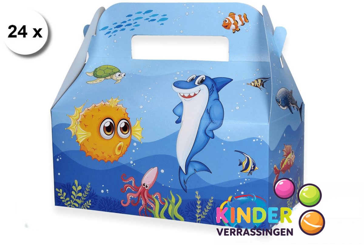 24 stuks menubox smulbox traktatiedoosje - ZEEDIEREN - 22 (lengte) x 11.5 (breedte) x 10 cm hoogte tot vouwpunt - uitdeeldoosje - kinderfeestje