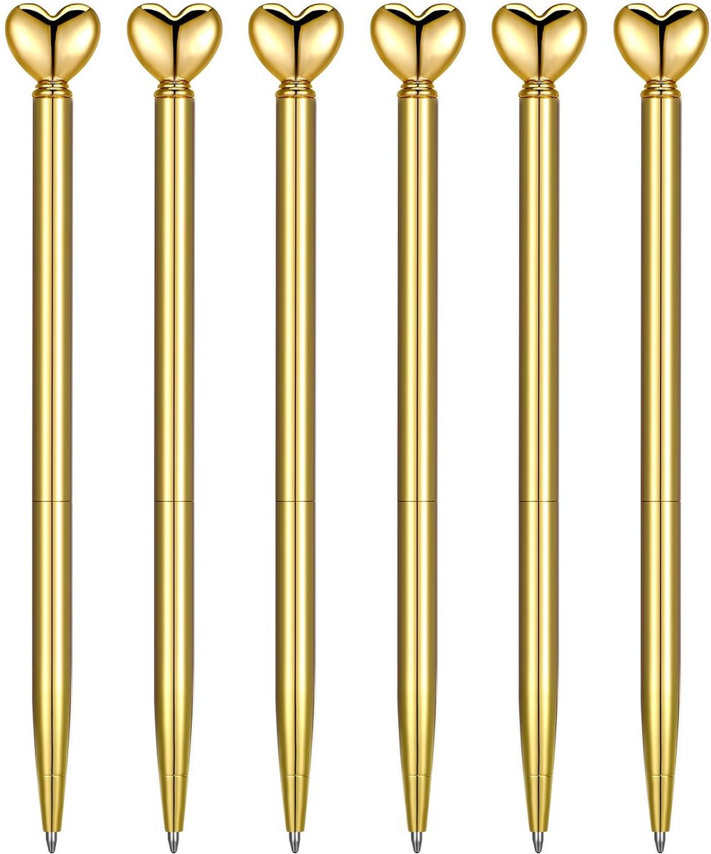 Dailygoods - Set van 6 Hartvormige Balpennen in Goud