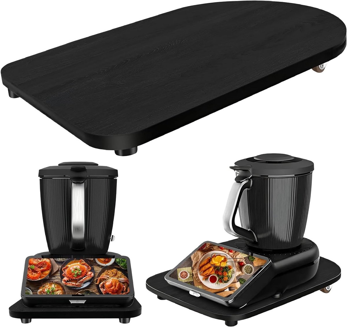 Bamboe schuifbord met 360° wielen en veiligheidsstopper antislip rubberen voeten voor een veilige stand ideaal voor Thermomix TM7 en andere keukenmachines