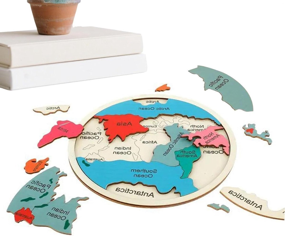 Wereldkaart Puzzel - Houten Puzzel Geografie - Educatief Spelen - Continenten Leren - Grote Puzzel - Meerkleurig