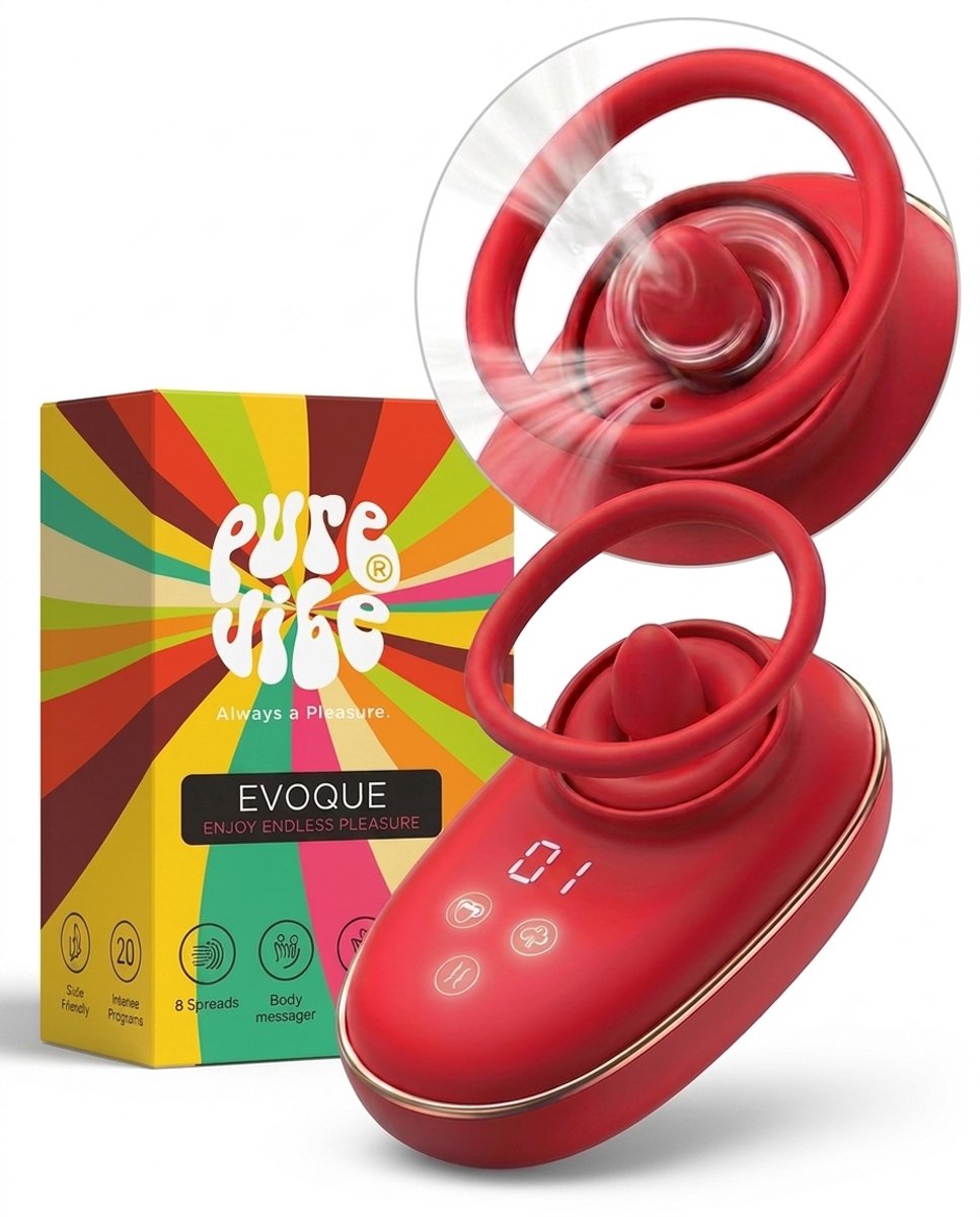 PureVibe® Evoque 3-in-1 Likkende Luchtdruk Vibrator voor Clitoris - Sex Toys voor Vrouwen - Vibrators voor vrouwen - Sekspeeltjes - Cadeau voor Koppels | Deep Red