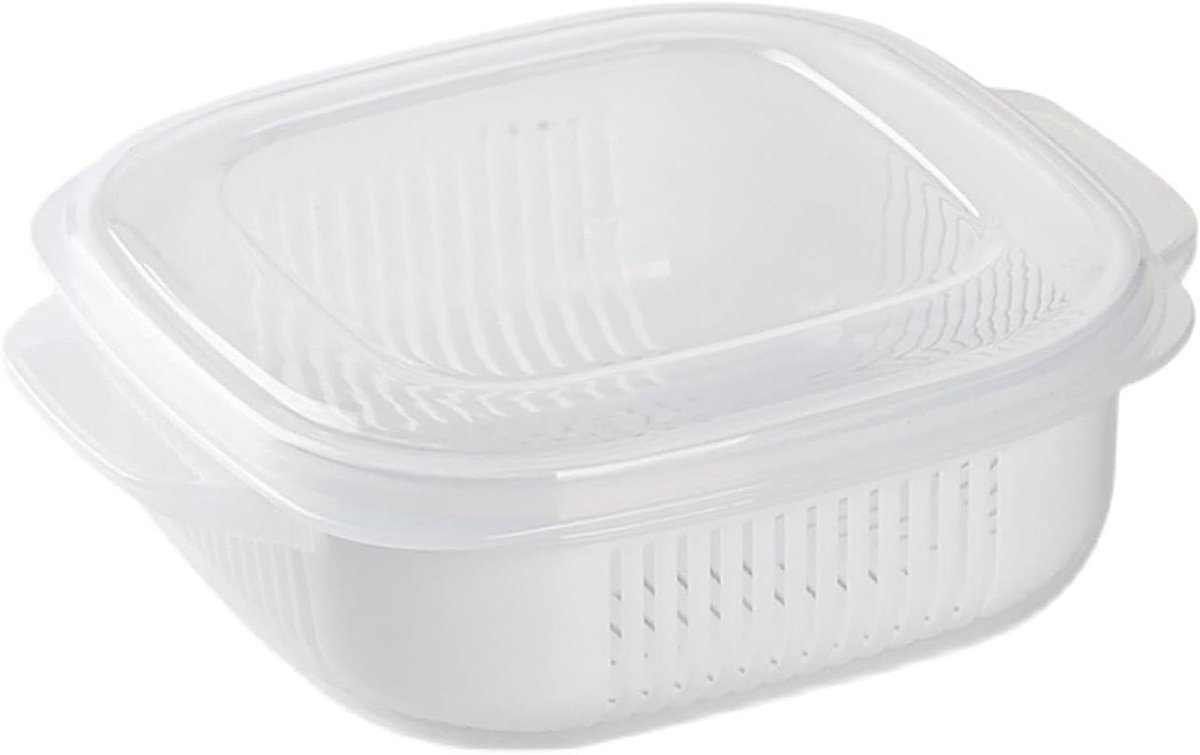 Groente Opbergdoos - Koelkast Organizer - Verse Ingrediënten - Met Afdruipfunctie - 15 x 13 x 4 cm - Transparant