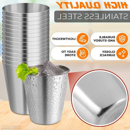 12 Stuks RVS Shotglazen 30ml voor Camping en Reizen, Perfect voor Koffie, Thee en Whisky — afbeelding 3