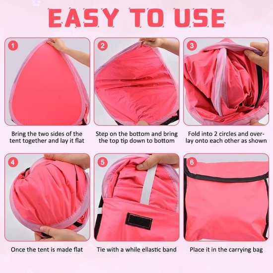 Mini-hoofdtent, strandschelp, pop-up, opvouwbare strandtent voor baby's, uv-bescherming 50, automatische pop-up zonwerende tent voor gezinnen, strand, zonnebaden, kleine huisdieren, roze van MINI — afbeelding 3