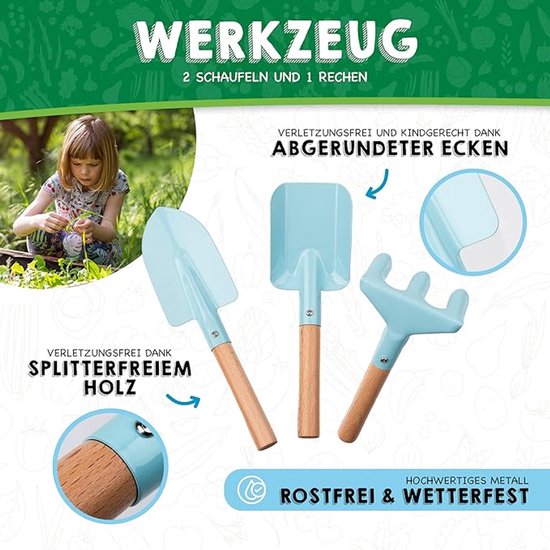0-delige Kinder Tuingereedschap Set - Metalen Tuinset voor Kinderen vanaf 3 Jaar - Inclusief Gieter, Handschoenen & Draagtas - Geschikt voor Tuin, Zand & Strand — afbeelding 3
