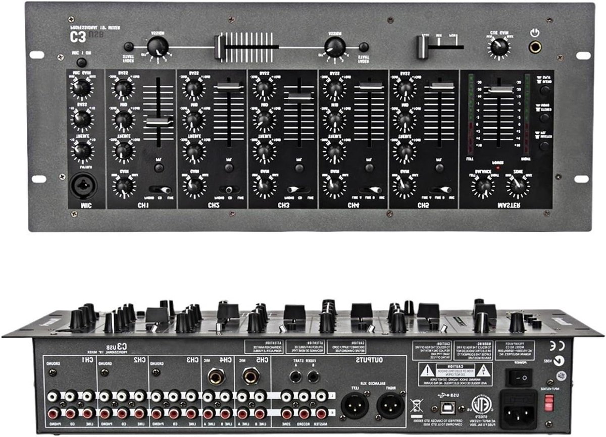 Audio Mixer - DJ Stereo - Muziek Optreden - Vijf Kanaals - Rack Mount - Zwart