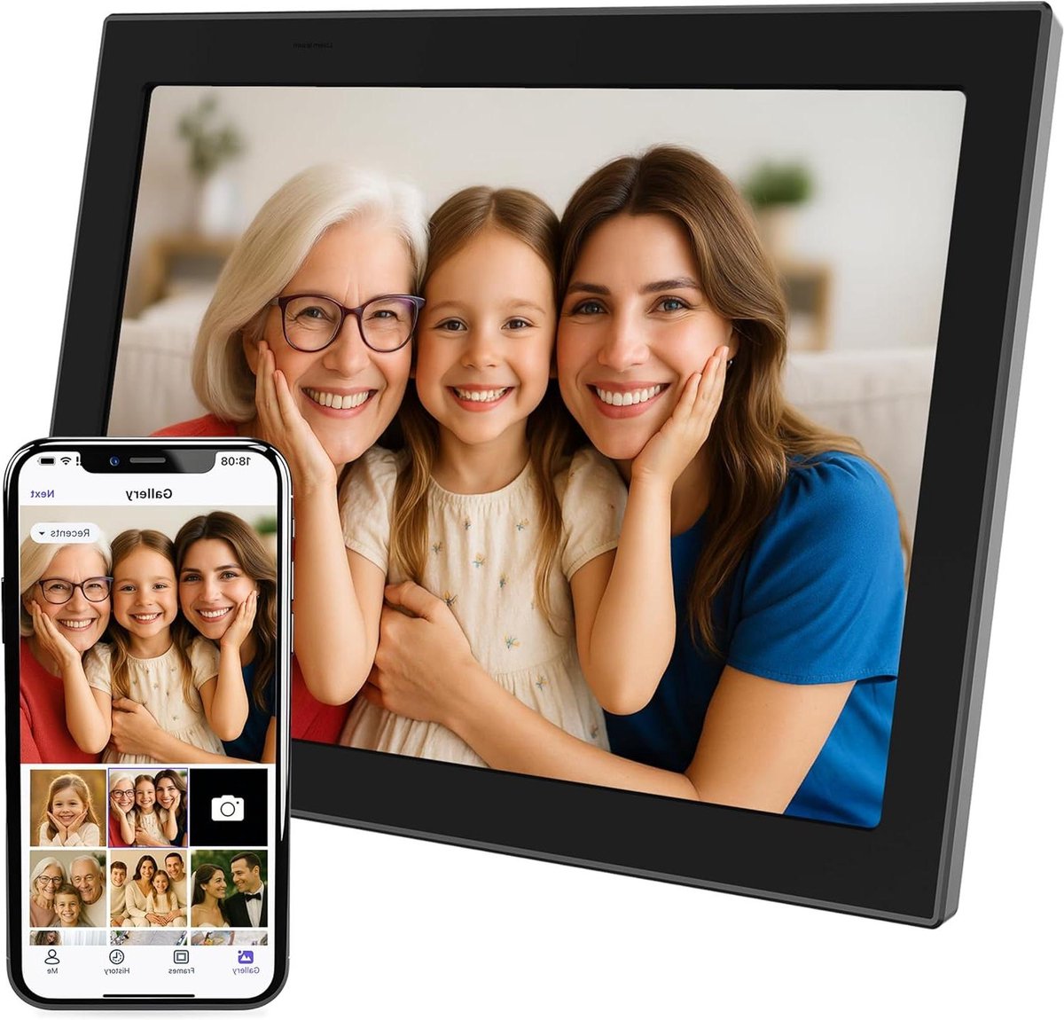 Digitale Fotolijst - Smart Frame - Herinneringen Delen - HD IPS Touchscreen - 11 Inch - Zwart