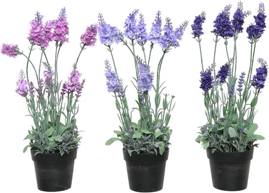 Kunstlavendel in pot - Nep plant - Buiten decoreren - Onderhoudsvrij - 38 cm hoog - Paars lila