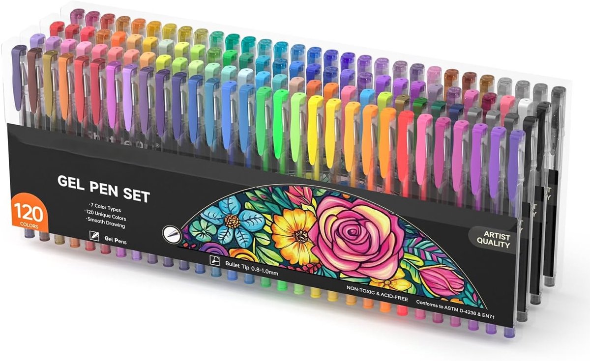 PromoHome Gelpennenset, 120 unieke kleuren – Gelpennen voor volwassenen en kinderen – Metallic, Glitter, Neon, Pastel en Swirl – Voor kleurboeken, doodling en tekeningen