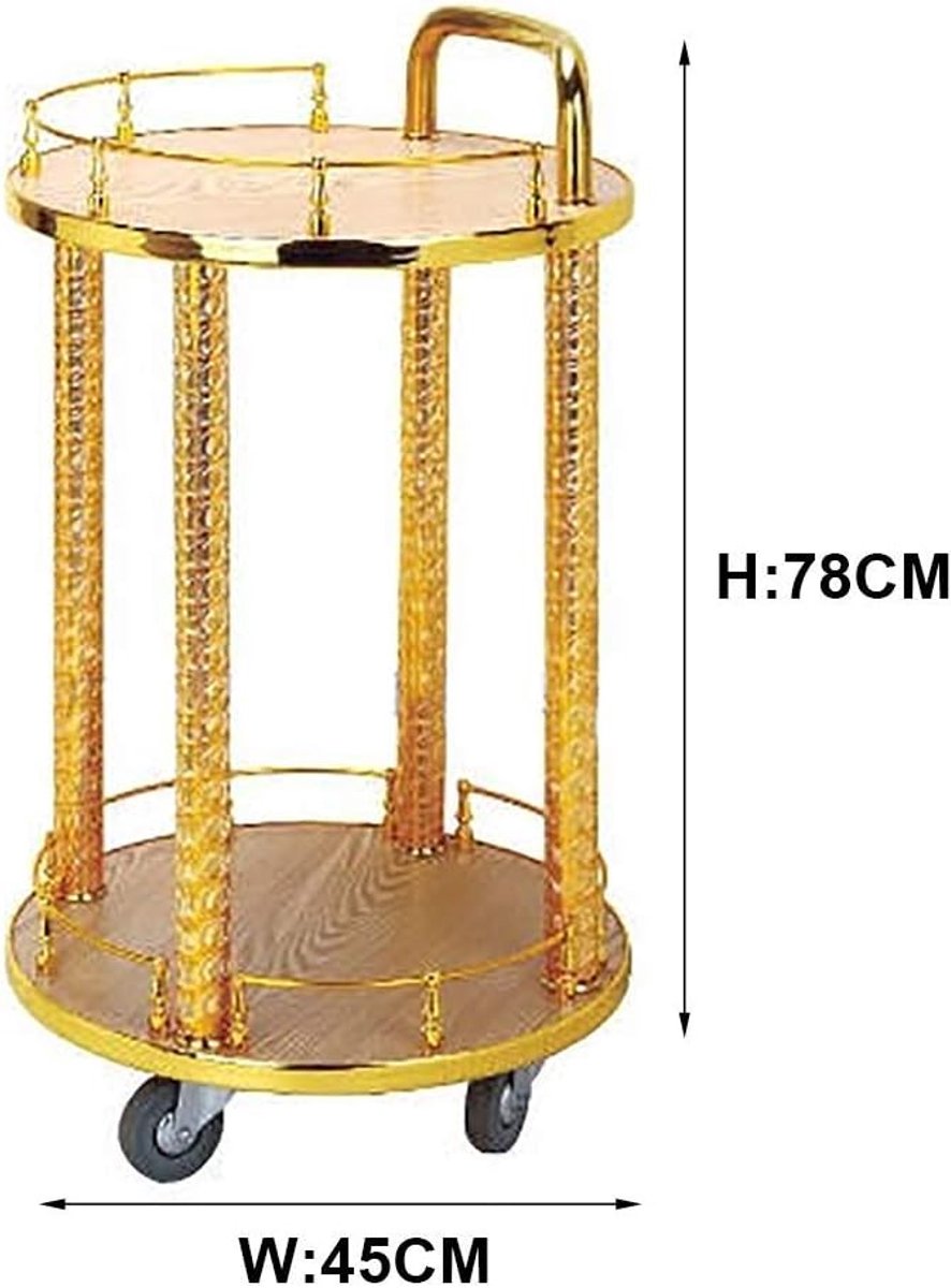 Multifunctionele Serveertrolley op Wielen - 2-Laags Gouden Bar Cart / Wijnwagen / Keukentrolley / Opslagwagen met Handgreep - Luxe Design Servies- en Keuken Trolley - Mobili Bella