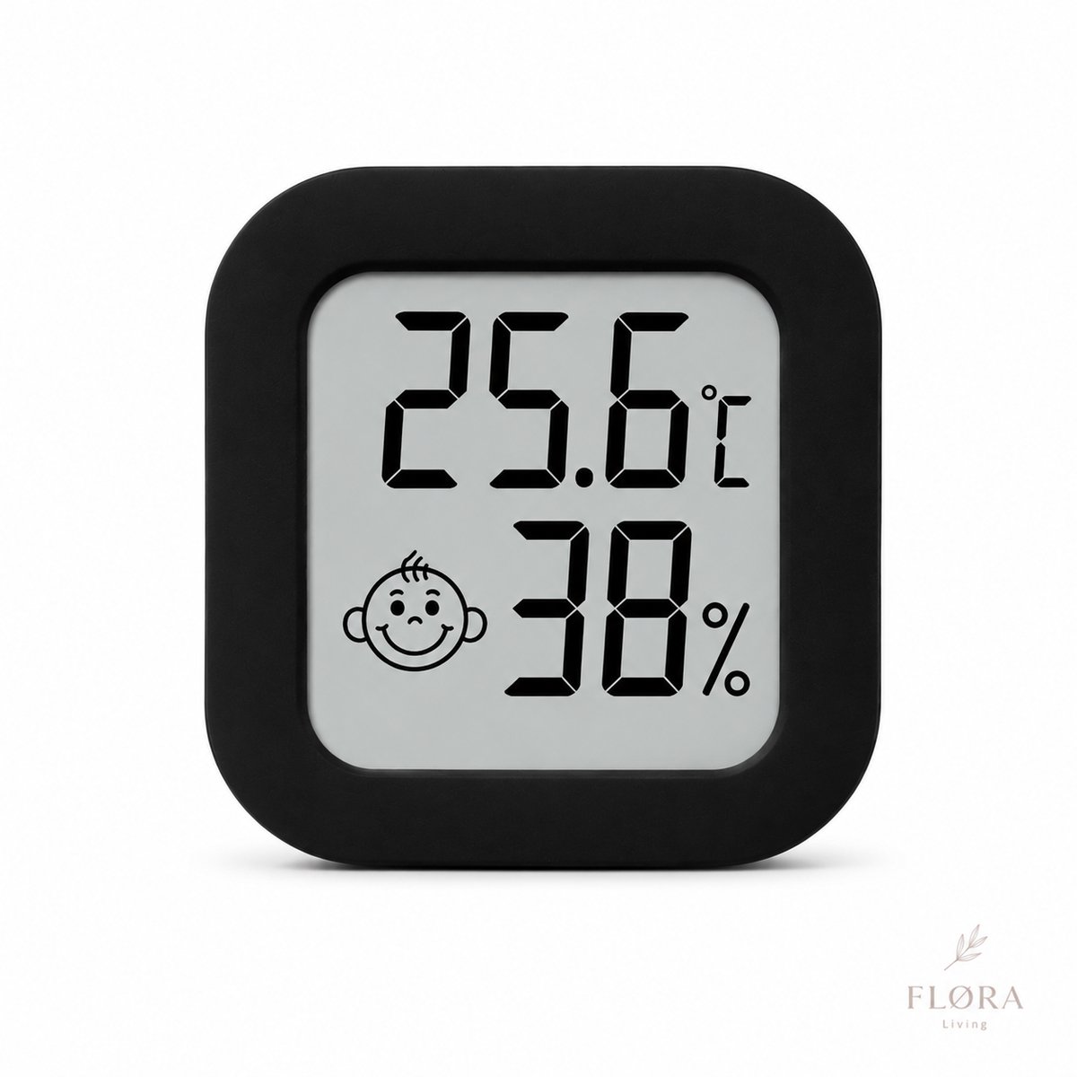 FLØRA Living Hygrometer Binnen – Digitale Thermometer & Luchtvochtigheidsmeter – Weerstation voor Kamer, Slaapkamer & Babykamer – Incl. Batterij & Plakstrip – Zwart