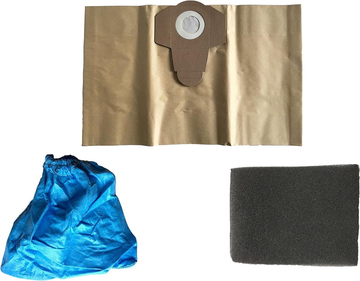 3-delige filterset geschikt voor Einhell nat- en droogstofzuiger, 1 x 20 liter stofzuigerzak bruin, 1 x natfilter, 1 x droogfilter