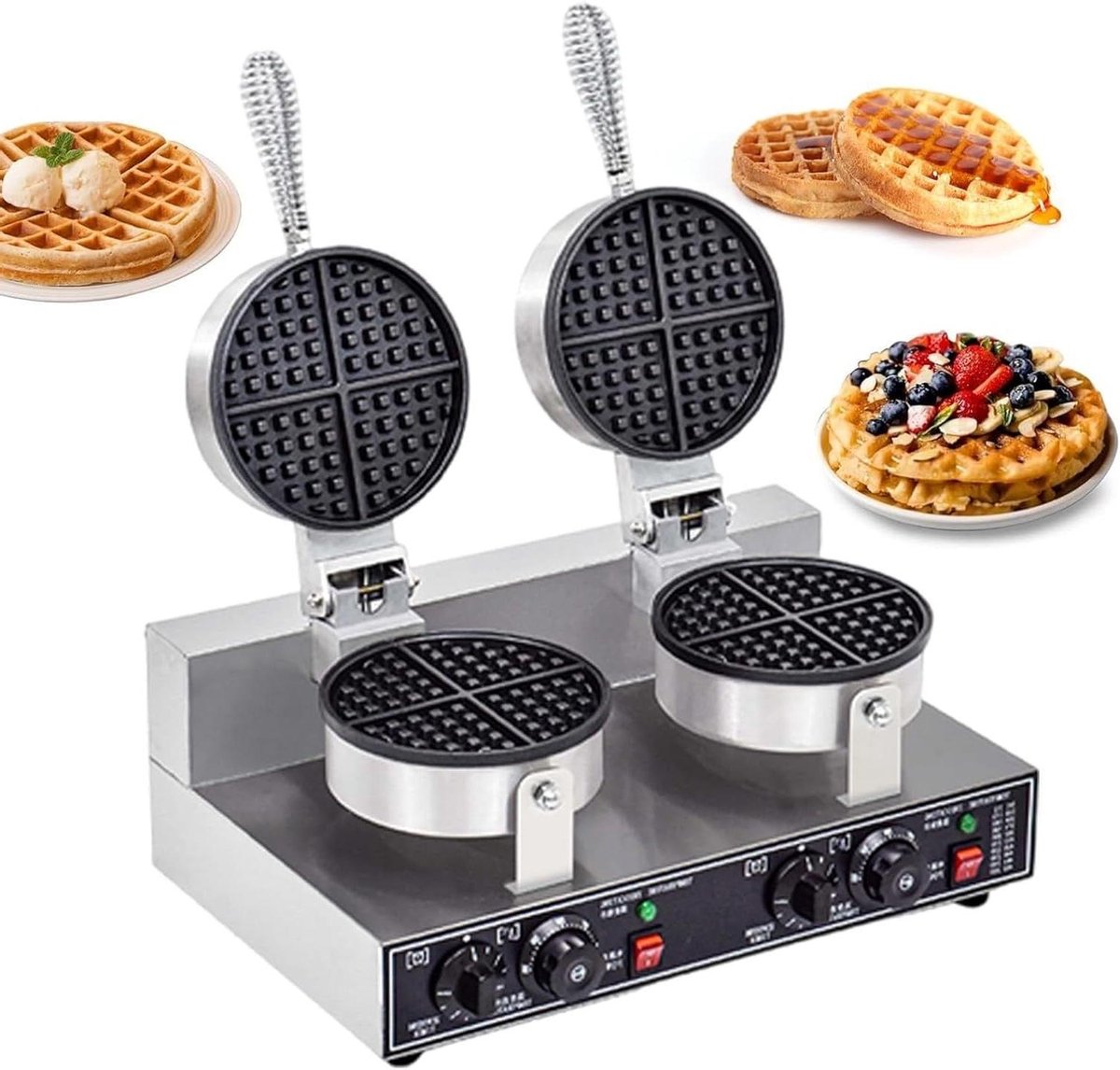 Wafelijzer - Apparaat Bakken - Ontbijt Maken - Dubbele Verwarming - 25x32x19cm - Zilver