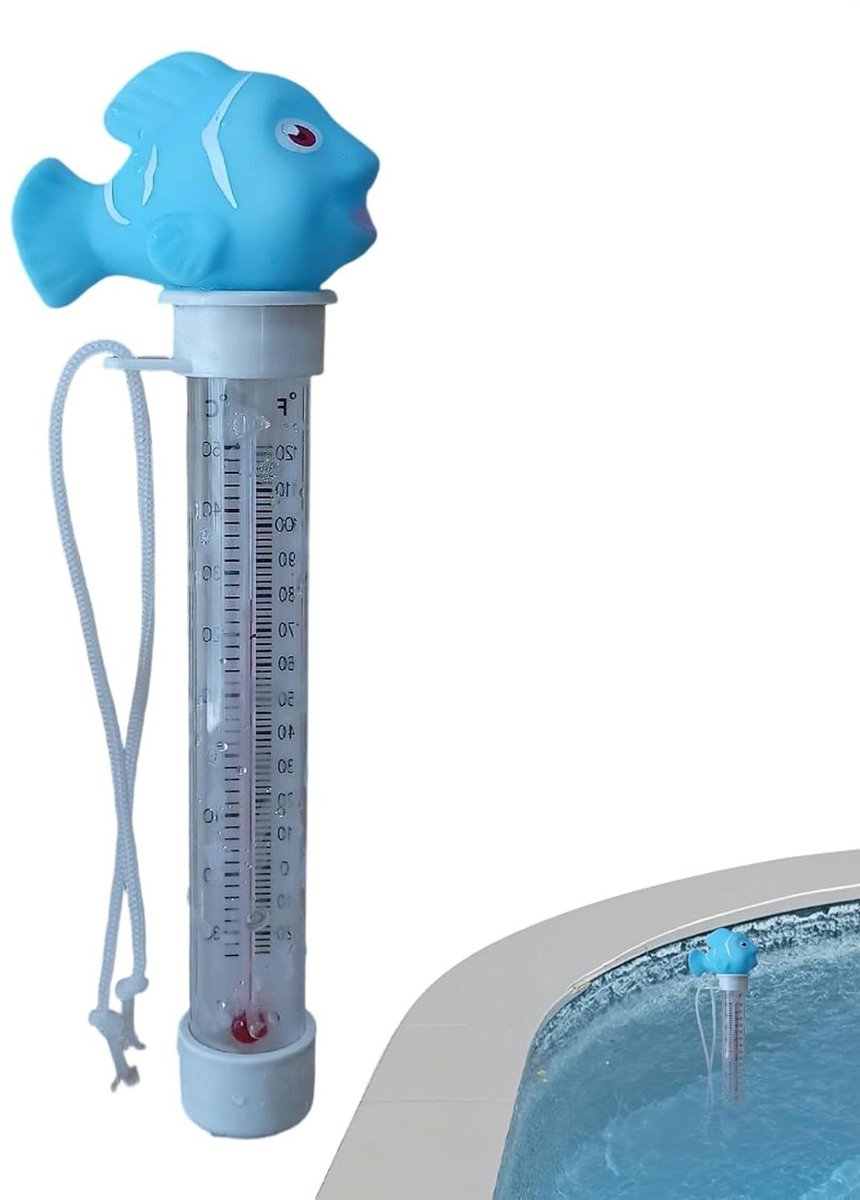 Zwembadthermometer - Watermeter Test - Water Temperatuur Meten - Drijvend Cartoon Design - 18.6 cm Lengte - Geel