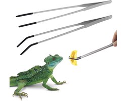2-delige roestvrijstalen reptielen voederpincet set, 27 cm lange tweezers voor aquaria, rechte en gebogen pincetten met rubberen punt voor nauwkeurig voeren en knutselen