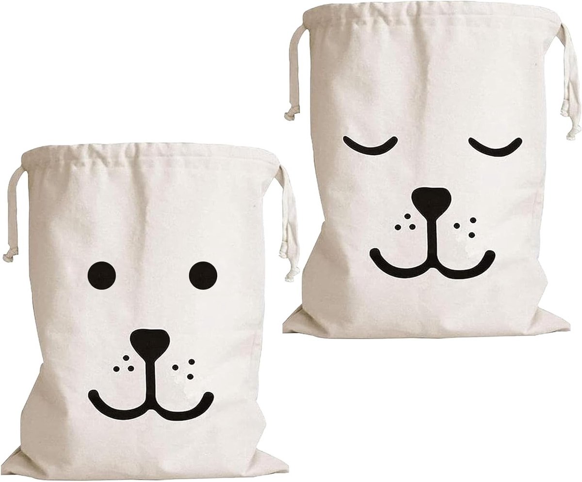 Set van 2 Wasbare Canvas Waszakken met Treksluiting, 60x48cm, Grote Capaciteit voor Kleding en Beddengoed, Geschikt voor Wasmachine