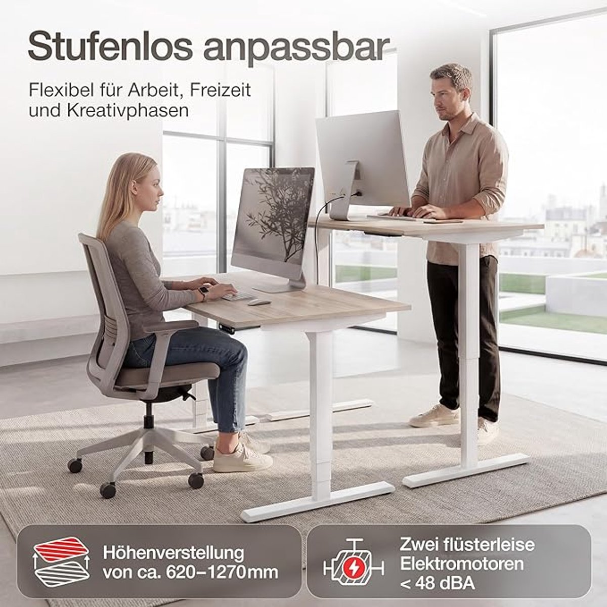 Elektrisch Verstelbaar Bureau Onderstel 99-200 cm - 4-Poot Zit Sta Bureau Frame met Dubbele Motor, 150 kg Draagvermogen, Geheugenfunctie, Anti-Botsingsbeveiliging, Zwart - Mobili Bella