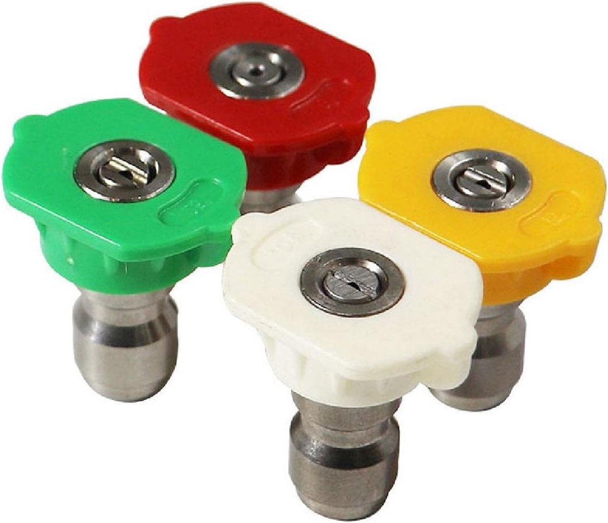 Hogedrukspuitmondstukken met Meerdere Hoeken, 4 Stuks 1/4" Snelaansluiting voor Effectief Reinigen van Oprit, Auto en Terras