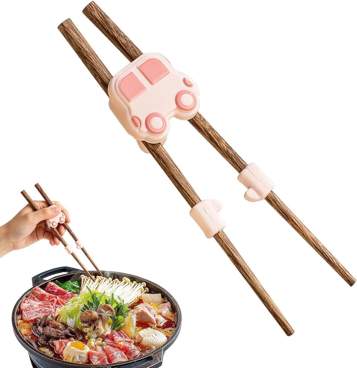 Kinder Eetstokjes - Oefen Stokjes - Zelfstandig Eten Leren - Antislip Auto Helper - 18 cm - Roze