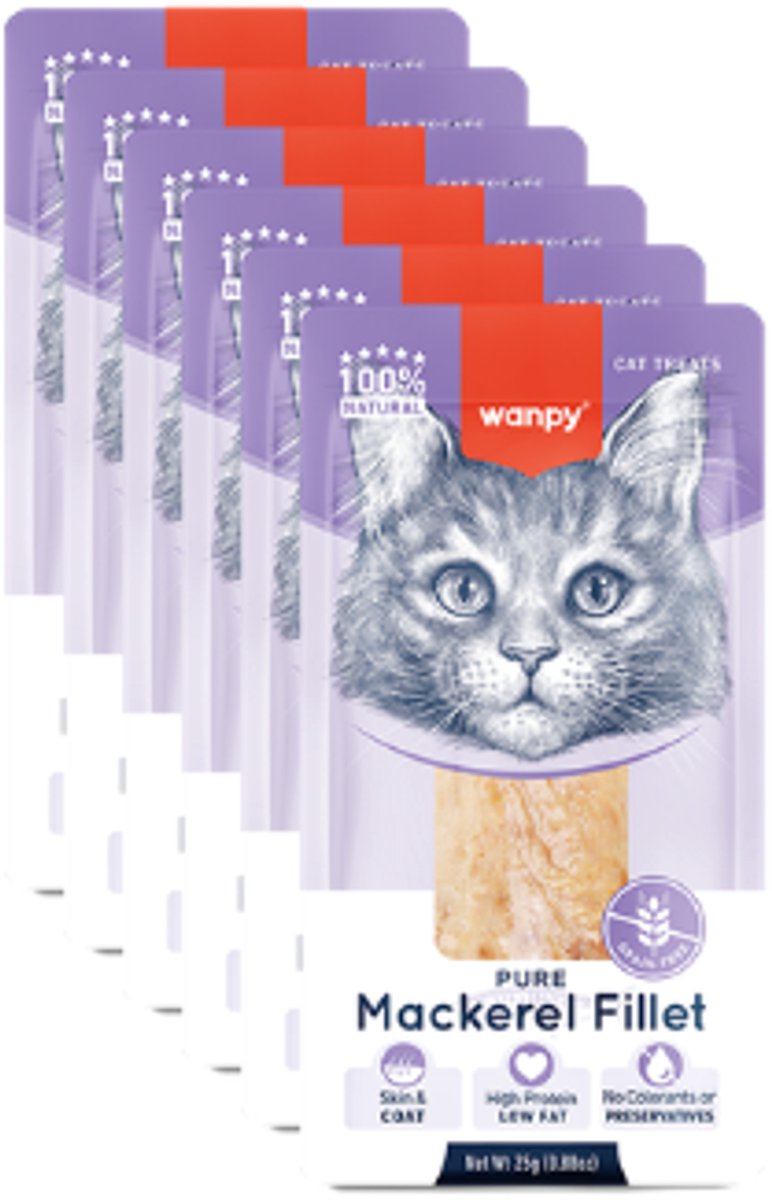 Wanpy Wanpy - Makreelfilet puur - voor kat - 6x 25 gram