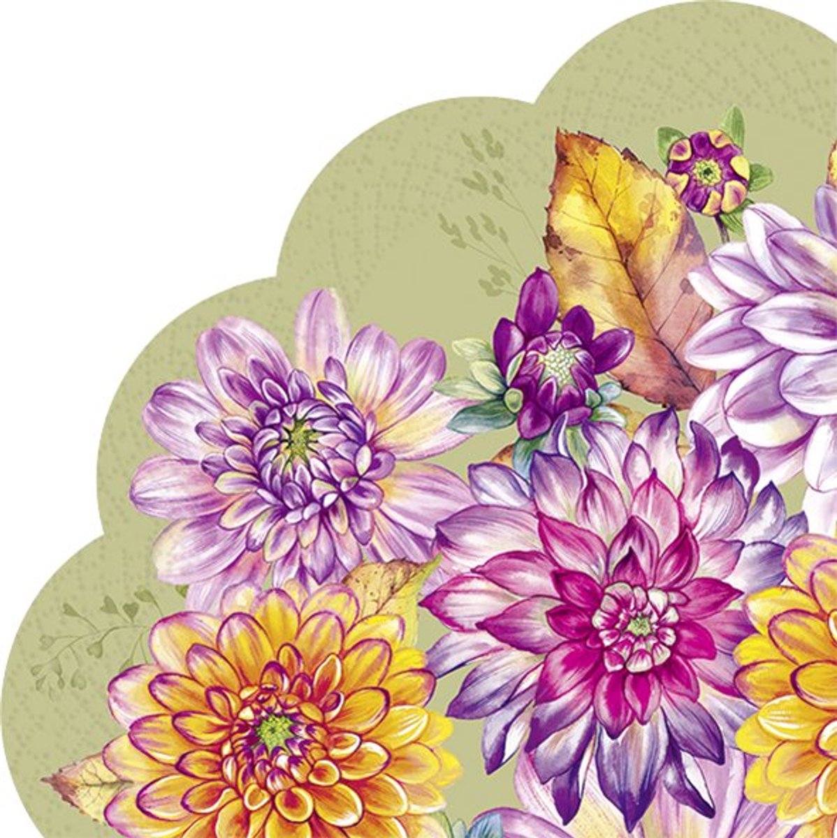 IHR Ronde servetten - Dahlina Green - 12 stuks - Bloemen - Groen - Tafeldecoratie - Herfst - Decoupage - Geschenkenlaantje