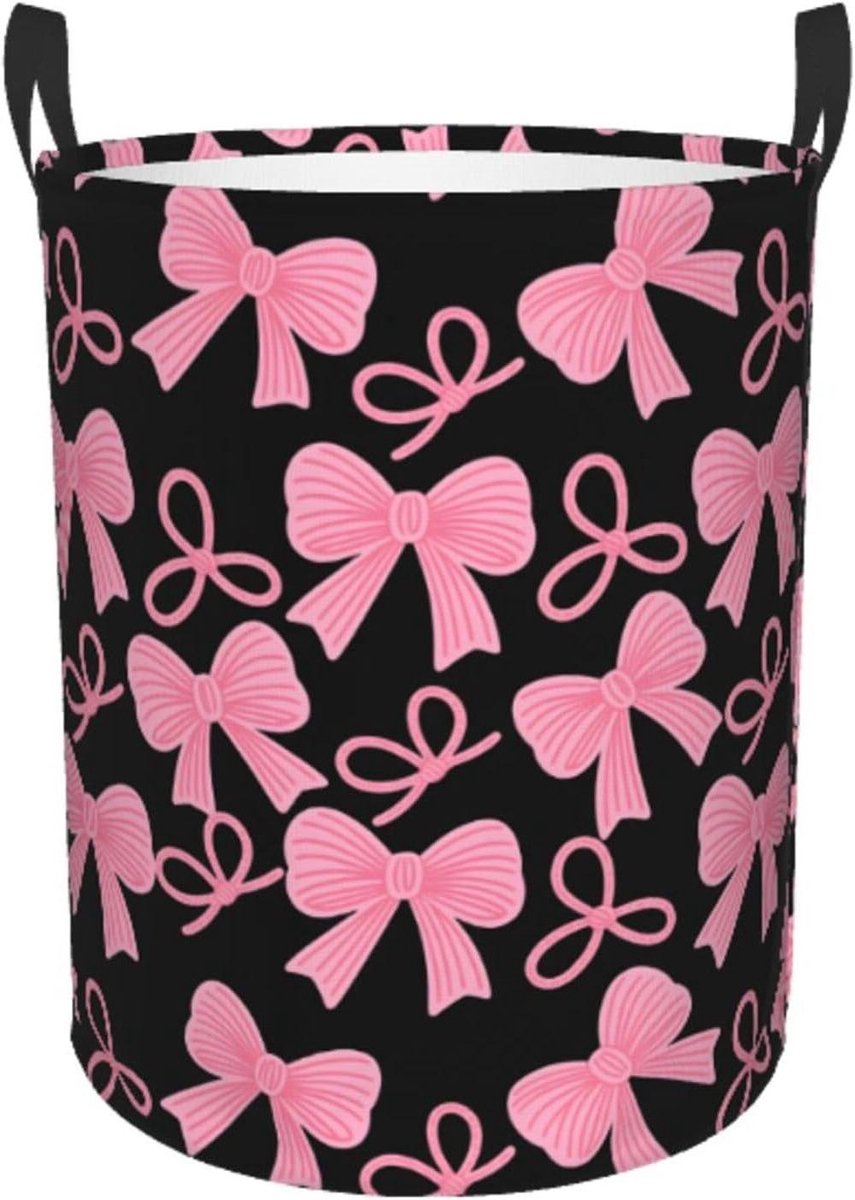Wasmand Rond Kledingmand Opbergmand Thuis Organiseren Waterdichte Stof 34x42cm Roze Strik