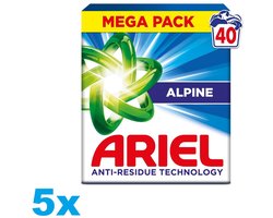 Ariel Alpine Waspoeder – 5 x 40 Wasbeurten – Anti-Residu Technologie – Snel Oplosbaar – 5 Stuks