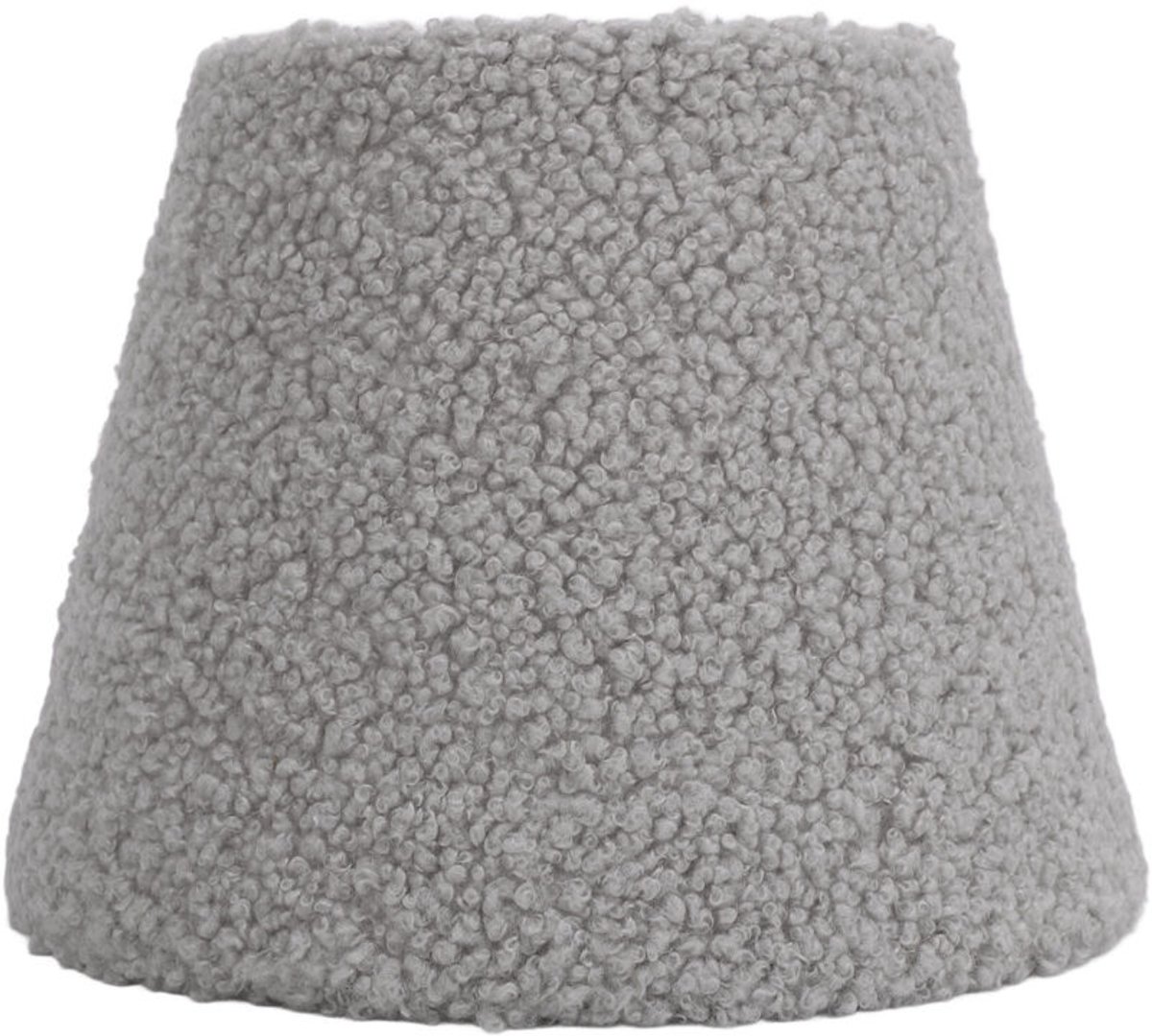 Voor de lampenkappen wordt pluche stof gebruikt; deze is zeer decoratief, zacht en comfortabel. De ronde/conische vorm is geschikt voor E27- en E14-fittingen. Kleur: grijs.