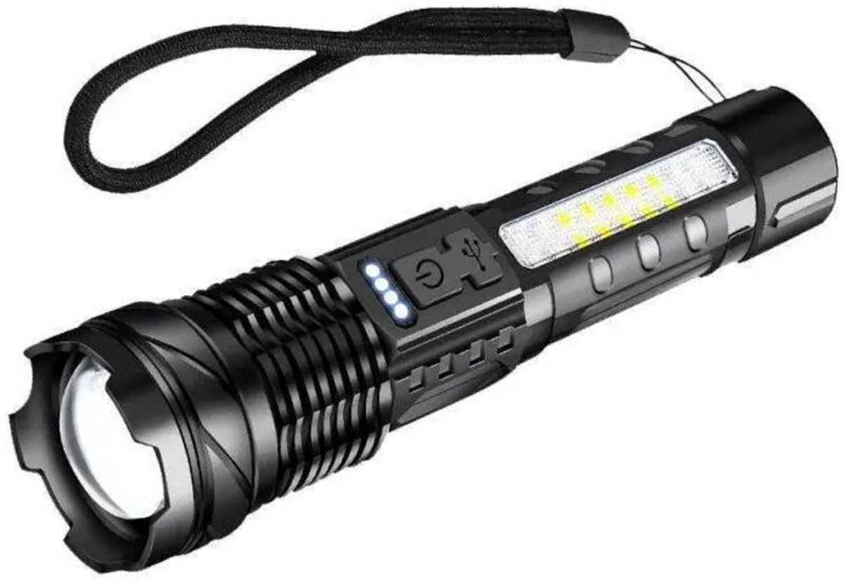 Oplaadbare LED-zaklamp, ultraheldere tactische zaklamp geschikt voor zoomfunctie, 7 lichtstanden, waterdichte zaklamp, geschikt voor kamperen, buitenactiviteiten, vissen en noodgevallen.