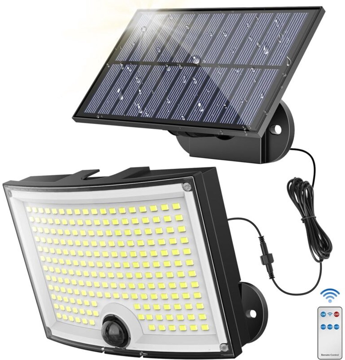 Buitenlamp op zonne-energie geschikt voor bewegingssensor [202 LED-parels, 3 standen, 210° verlichtingshoek, beschermingsklasse] Buitenlamp op zonne-energie, LED-spot, LED-schijnwerpergeschikt voor buiten, 1 stuk