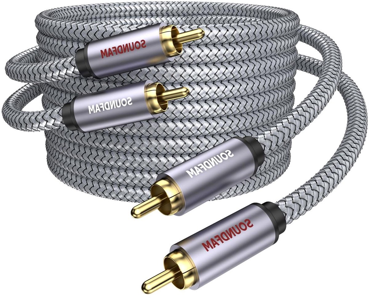 Stereo Audio Kabel - 2-RCA naar 2-RCA - Muziek Streamen - Dubbel Afgeschermd - 3 Meter - Grijs