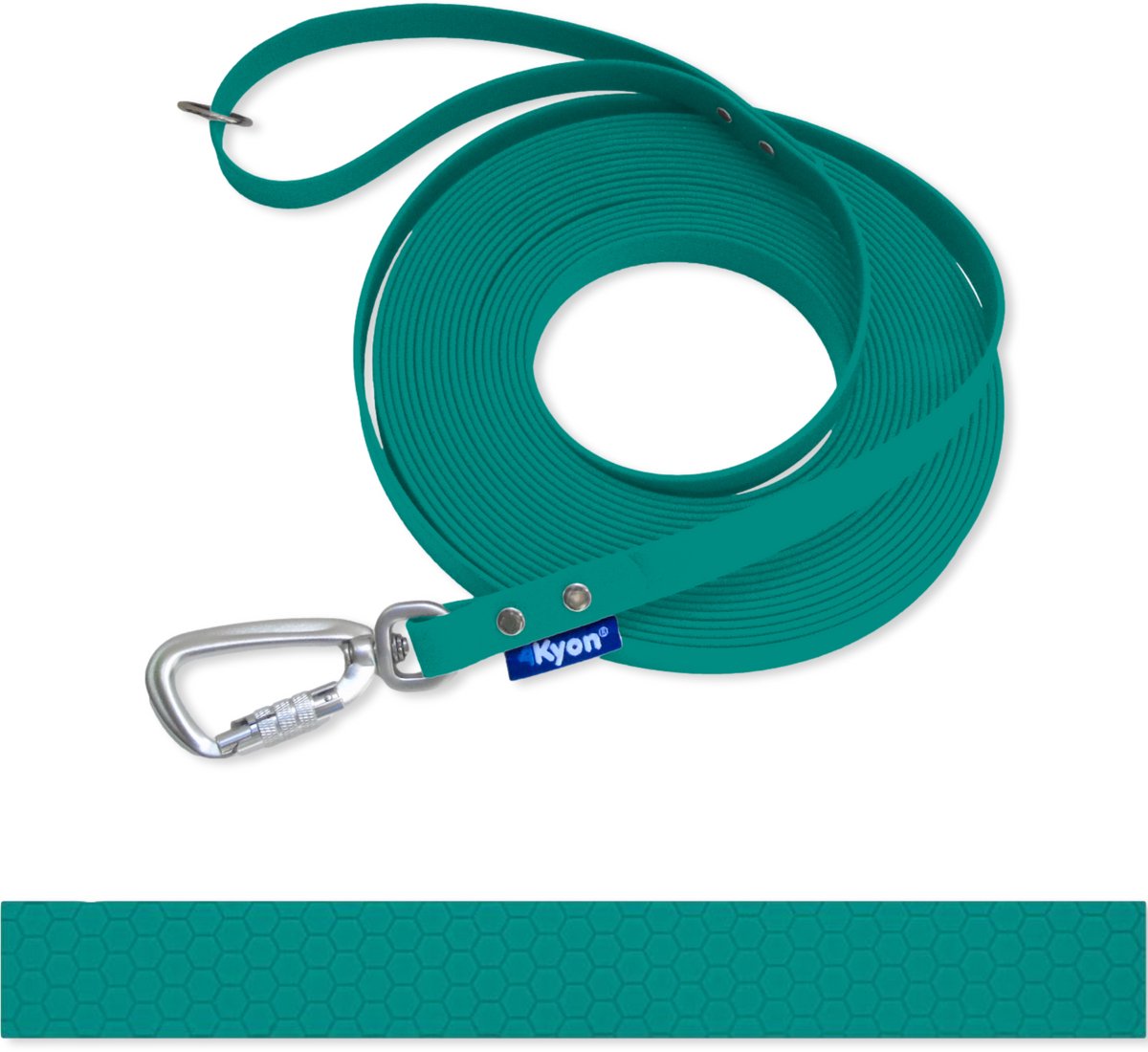 4Kyon | Anti-slip lijn - 5 meter lange Hondenlijn - Veilige Auto-Lock karabijn haak - Turquoise - 16mm breed